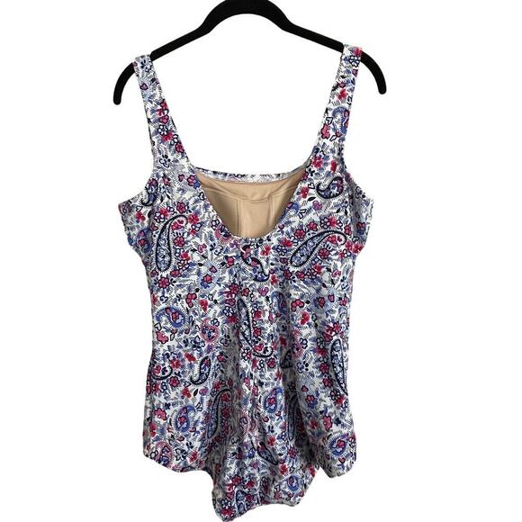 Lands End Paisley Floral Blue Pink Sz Plus‎ 18 Modest Women's One-Piece Swimsuit - Picture 4 of 6